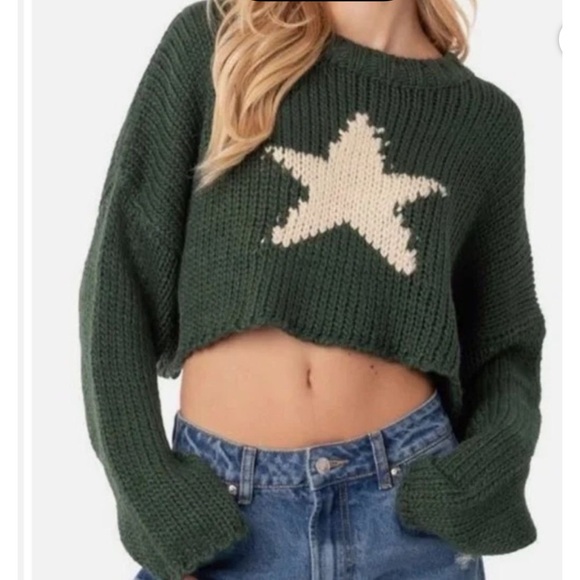 Edikted Green Crew Neck Sweater Chunky Knit - Preloved - Picture 3 of 3